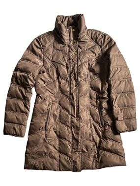 Kenneth Cole New York Taupe Quilted Long Puffer Coat